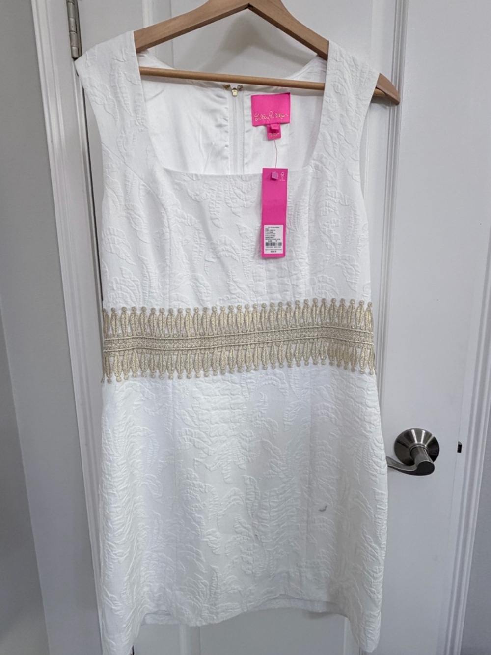 Lilly Pulitzer White Mini Dress with Gold Waist Trim